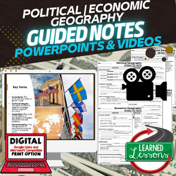 Preview of Political & Economic Geography Guided Notes PowerPoints, Video Flipped Classroom