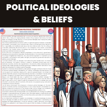 Preview of Political Ideologies and Beliefs  Reading Comprehension | American Politics