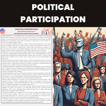 Preview of Political Participation Reading Comprehension |  Democratic Process and Civics