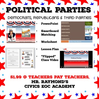 Preview of Political Parties 2.6 - Democrats, Republicans & Third Parties Civics EOC