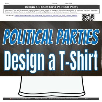 Preview of POLITICAL PARTIES Design-a-T-Shirt Activity Minor THIRD Parties - CIVICS