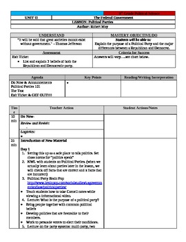 Preview of Political Parties Lesson Plan and Project