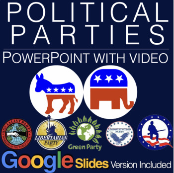 Preview of Political Parties PowerPoint / Google Slides w/video clips & presenter notes