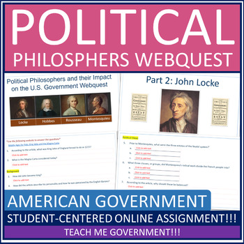 Preview of Political Philosophers Enlightenment American Government Webquest Worksheet