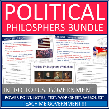 Preview of Political Philosophers Government Power Point, Worksheet, Webquest, Test, Bundle