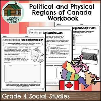 Preview of Political and Physical Regions of Canada Workbook (Grade 4 Social Studies)