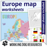 Political map of Europe and worksheets