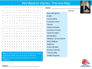 Preview of Politician Theresa May Activity Pack Worksheets Sheet Starter British History