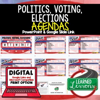 Preview of Politics, Voting, Elections Agenda PowerPoint & Google Slides Civics Agenda