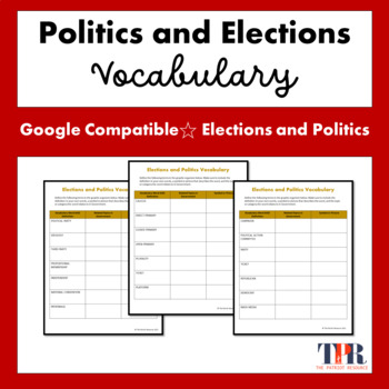Preview of Politics and Elections Vocabulary Terms and Graphic Organizer (Google Comp.)