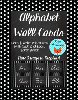 Preview of Polka Dot Alphabet Wall Cards Manuscript & Cursive - Black & White