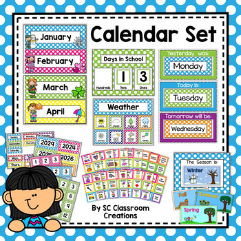 Polka Dot Calendar Set - Classroom Decor by SC Classroom Creations