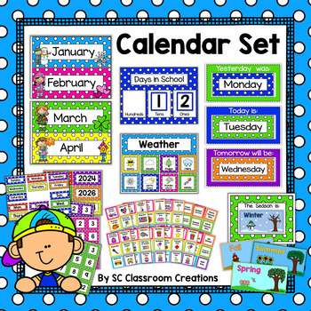 Primary Polka Dot Calendar Set- Polka Dot Classroom Decor | TPT