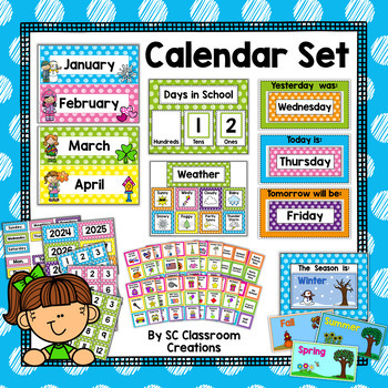 Scribble Polka Dot Calendar Set Classroom Decor by SC Classroom Creations