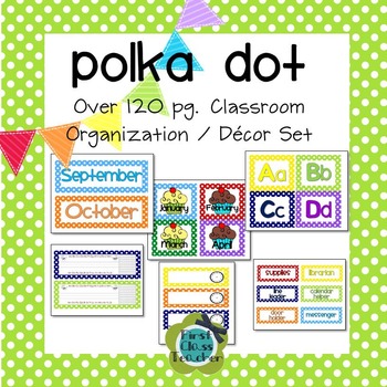 Preview of Polka Dot EDITABLE Classroom Organization and Decor Pack
