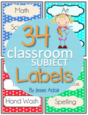 Polka Dot Classroom Subject Labels and Signs