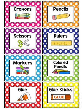 Polka Dot Classroom Supply Labels-Classroom Decor by SC Classroom Creations