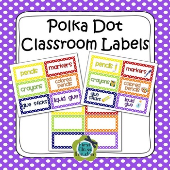 Preview of Polka Dot Classroom Labels - 3 editable sizes (PDF & PowerPoint)