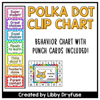 Preview of Clip It Behavior Chart and Punch Cards {Bright Polka Dots}