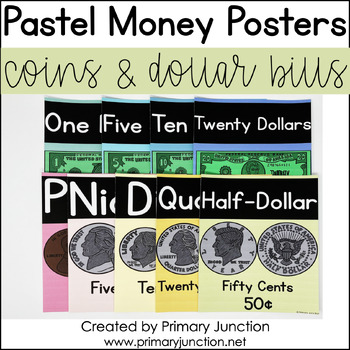 Preview of Pastel Money Posters Coin Identification Worksheets Identifying Coins Counting