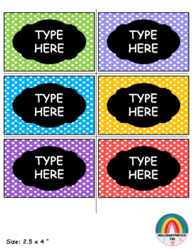 Polka Dot Editable Classroom Labels 4 X 2 5 3 5 X 2 5 3 X 2 Inch Size