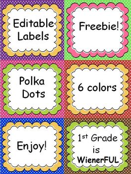 Preview of Polka Dot Editable Labels with cute banners!  FREEBIE!