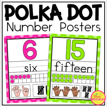 Preview of Polka Dot Number Posters includes 0-20, 0-30 + Spanish & French Number Posters!