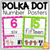 Polka Dot Number Posters includes 0-20, 0-30 + Spanish & F