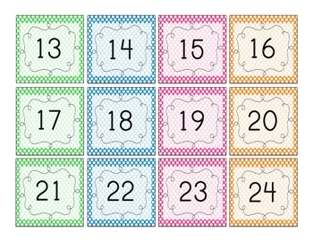 polka dot number squares student numbers calendar numbers 100s chart