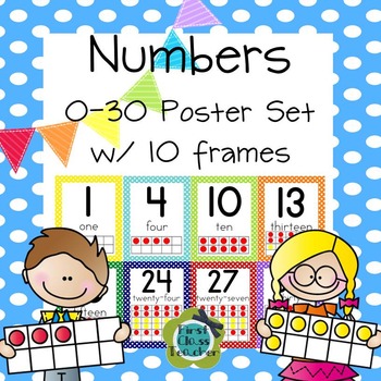 Preview of Ten Frame Posters (0-30) in 3 sizes (CCSS) - Polka Dot