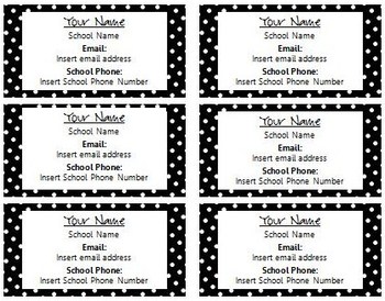 Preview of Polka Dot Teacher Business Cards for Parents