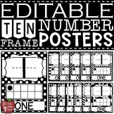 EDITABLE Ten Frame Number Posters 0-20 {Black and White Designs}
