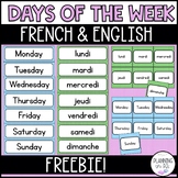 Days of the Week Calendar Cards French English Bilingual Polka Dot Theme FREE