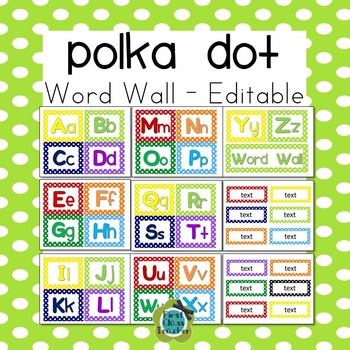 Preview of Polka Dot Word Wall Headers and Editable Word Cards