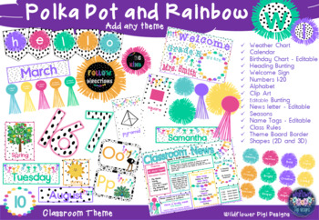 Preview of Polka Dots and Rainbow Class Décor (Full Package)