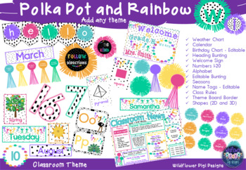 Preview of Polka dots and Rainbow Classroom Décor (Mini Package)