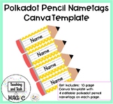 Polkadot Pencil Name Tags for Desks and Cubbies | Editable
