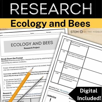 Preview of Pollinator Bees and Ecology Research and CER Essay Writing Project for MS-LS2-4