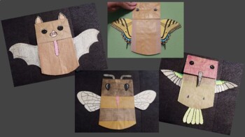 Pollinator Paper Bag Puppets (Honeybee, Bat, Butterfly, Hummingbird)