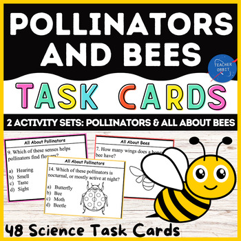 Preview of Pollinators & Bees Task Cards | Pollination Science Activities Station Game