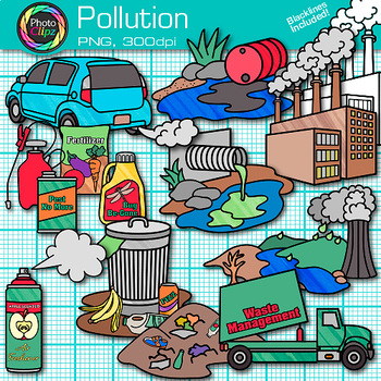 Preview of Pollution Clipart: Water Land Air Earth Conservation Clip Art Commercial Use PNG