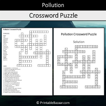 Pollution Crossword Puzzle Worksheet Activity by Crossword Corner