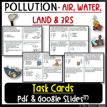 Preview of Pollution Task Cards – Air, Water, Land Pollution Test Prep – Printable, Digital