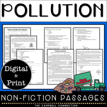 Preview of Pollution Worksheet - Water - Air - Land - Reading Passages