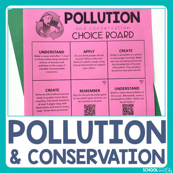 Preview of Pollution and Conservation Choice Board - Editable Extension Activities