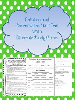 Preview of Pollution and Conservation Unit Test with Study Guide!