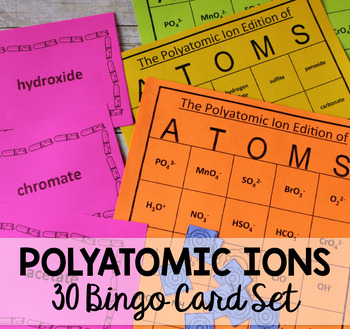 Preview of Polyatomic Ion Chemistry Bingo "ATOMS" Game