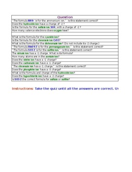 Preview of Polyatomic Ion Identification Quiz & Open-ended 20 Question Quiz-Maker