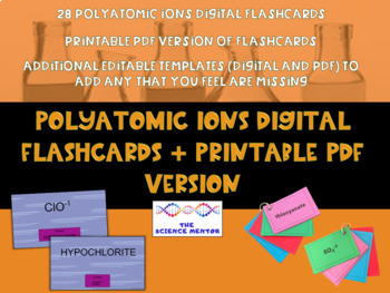 Preview of Polyatomic Ions Digital Flashcards + Printable PDF Version