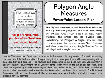 Preview of Polygon Angle Measures - The Notebook Curriculum Lesson Plans